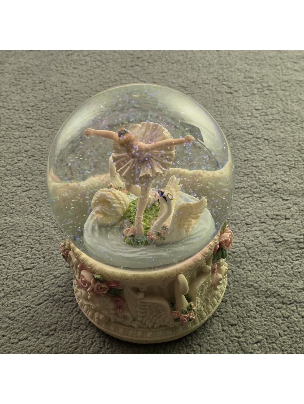 Musical Ballerina & Swans Glitter Snow Globe Glass/Resin Freestanding